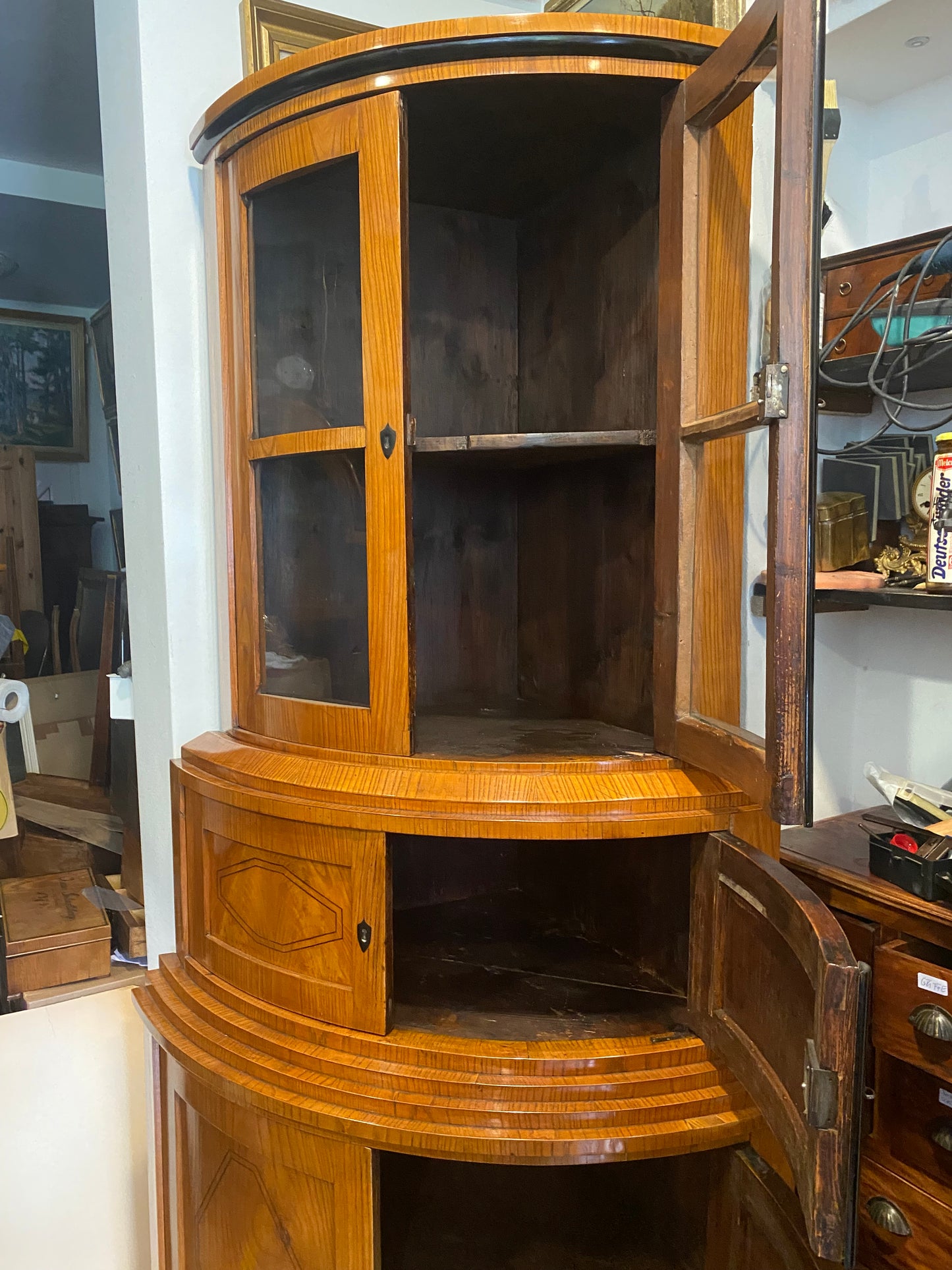 Biedermeier Eckvitrine in Esche um 1830