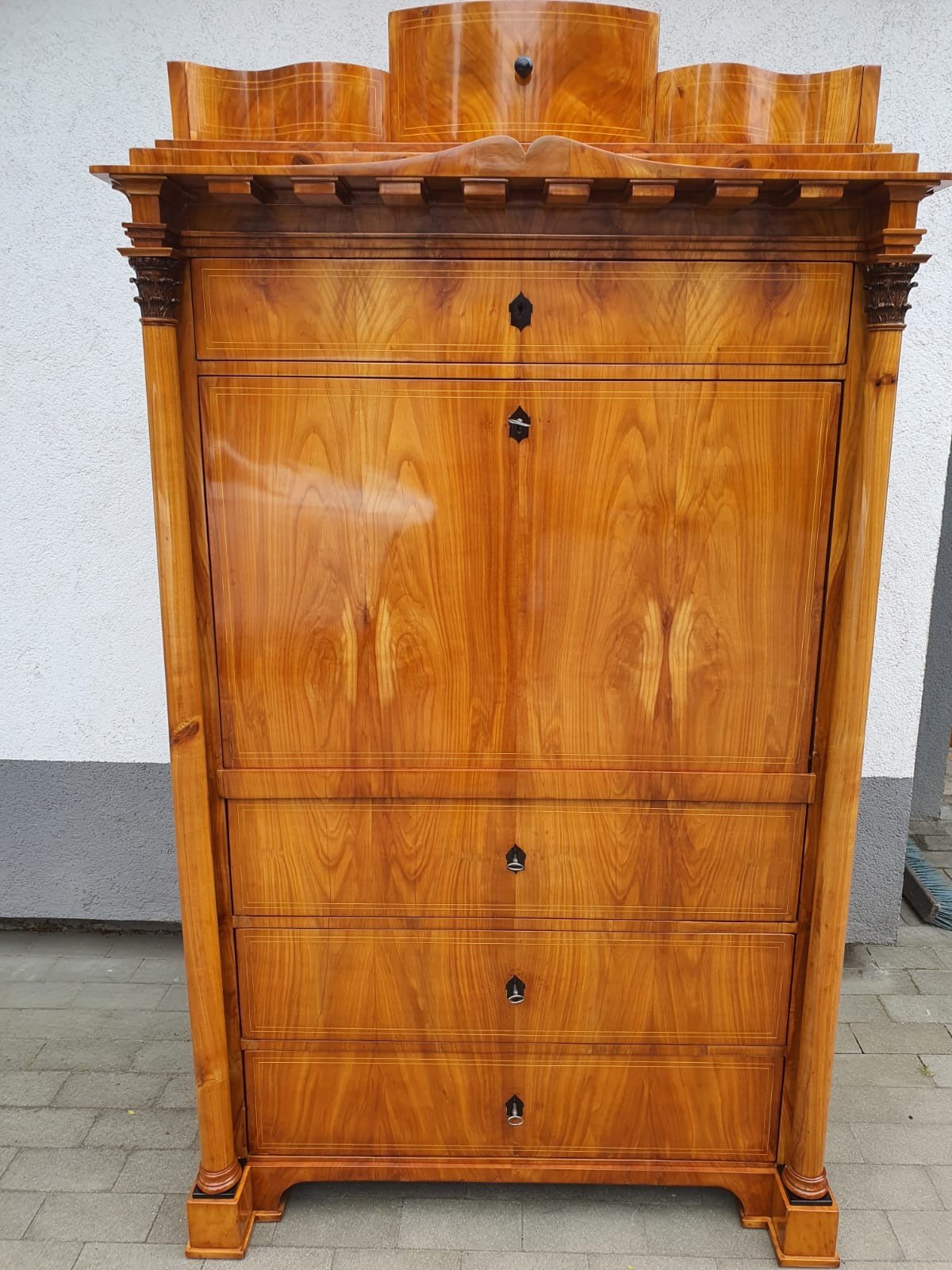 Biedermeier Sekretär mit Säulen in Kirschbaum