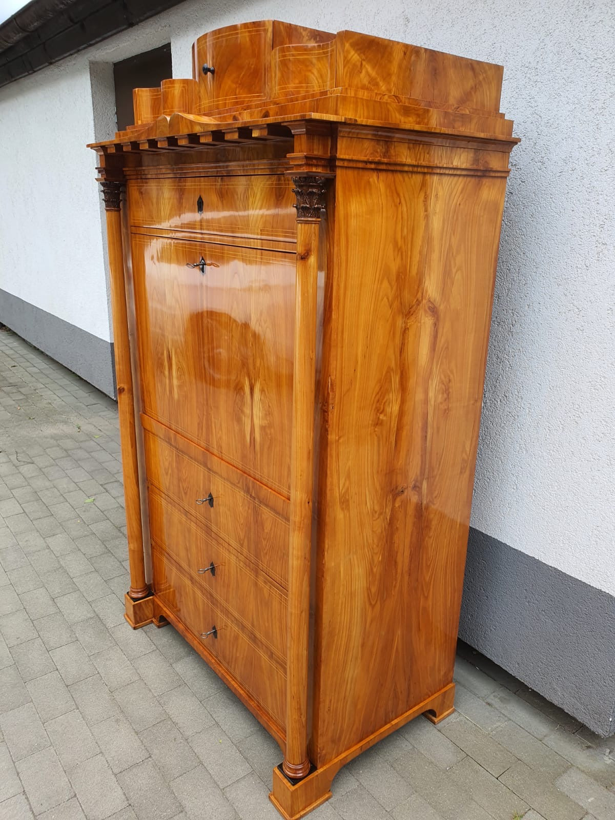 Biedermeier Sekretär mit Säulen in Kirschbaum