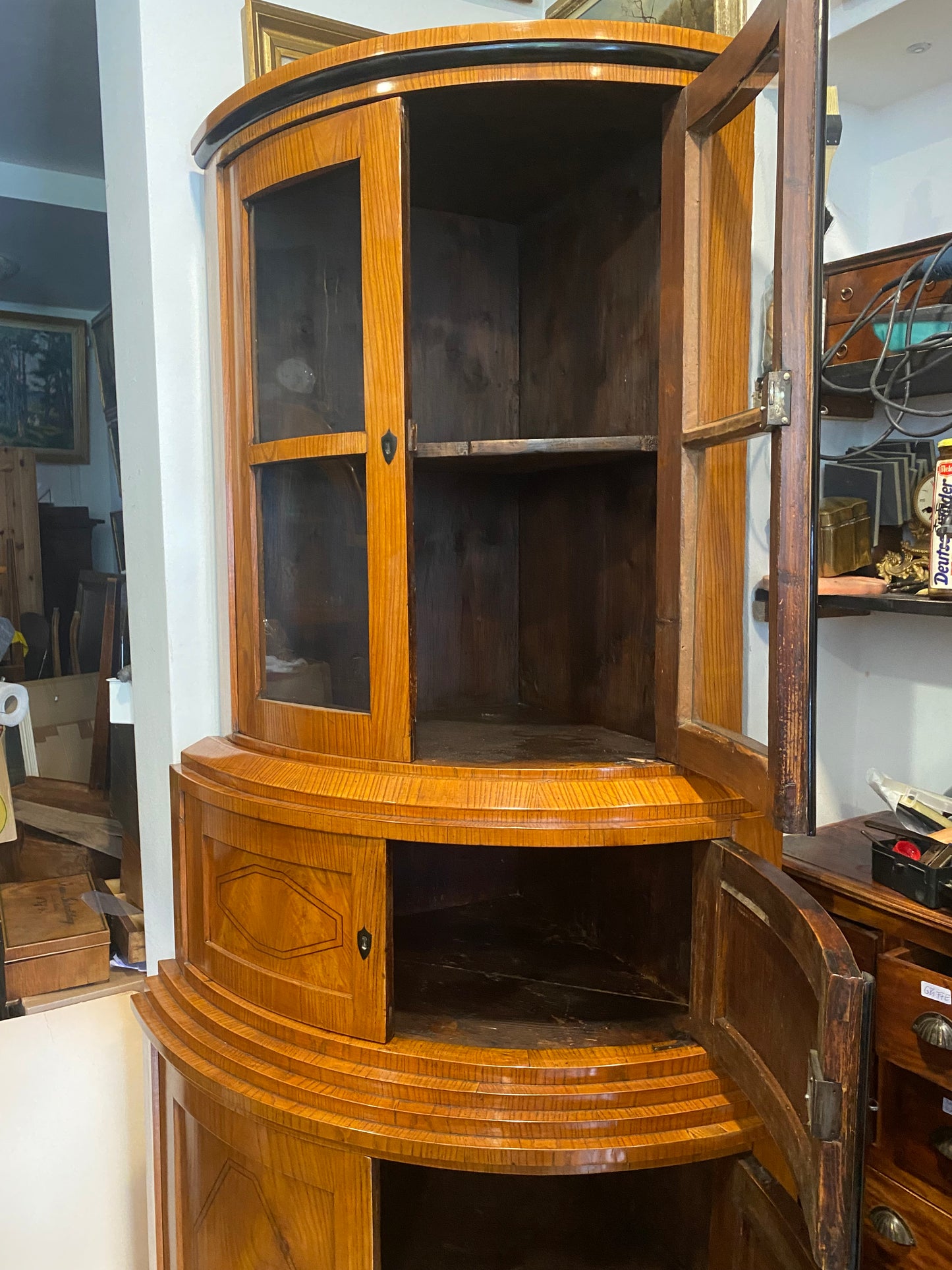 Biedermeier Eckvitrine in Esche um 1830