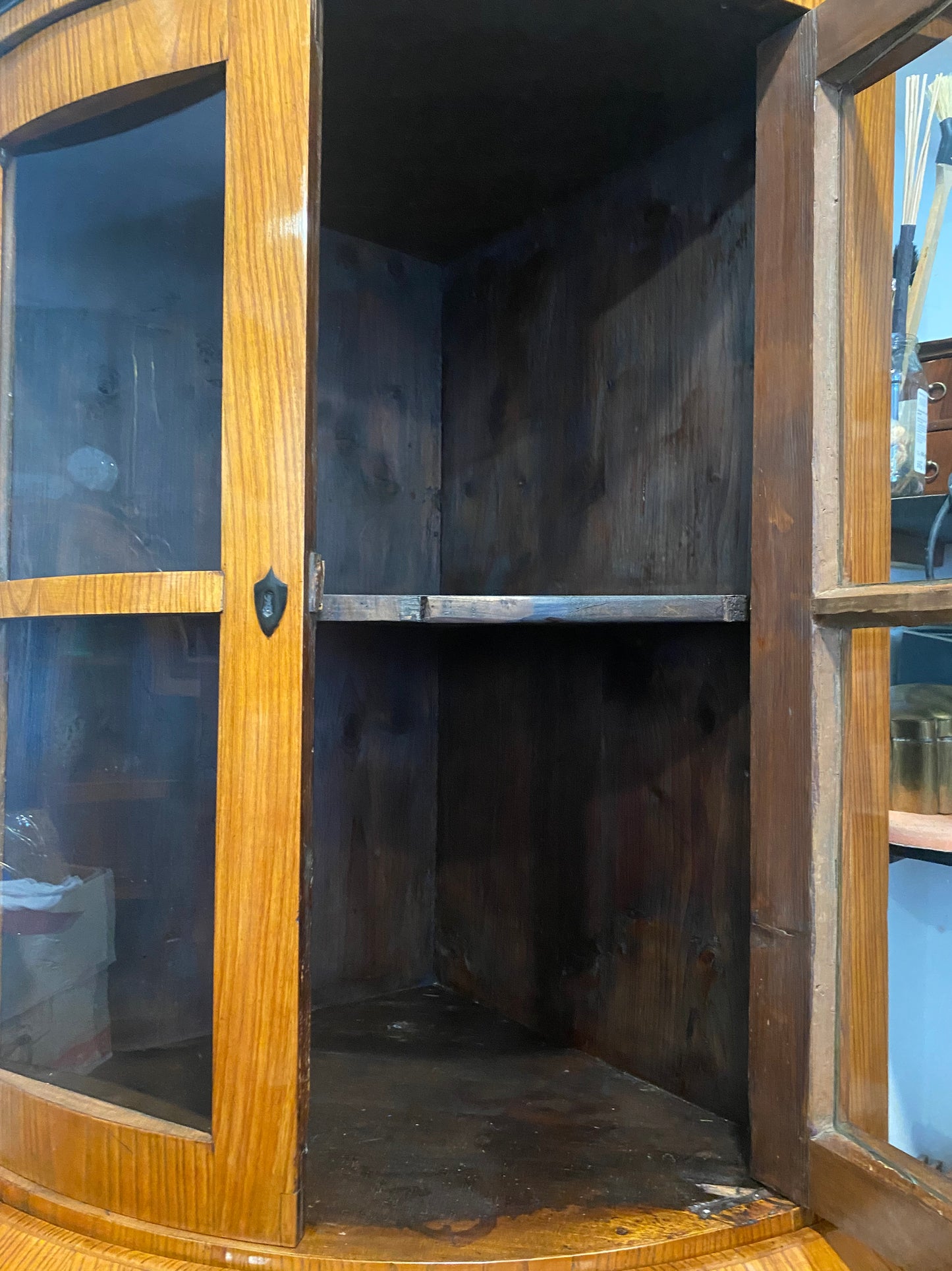 Biedermeier Eckvitrine in Esche um 1830