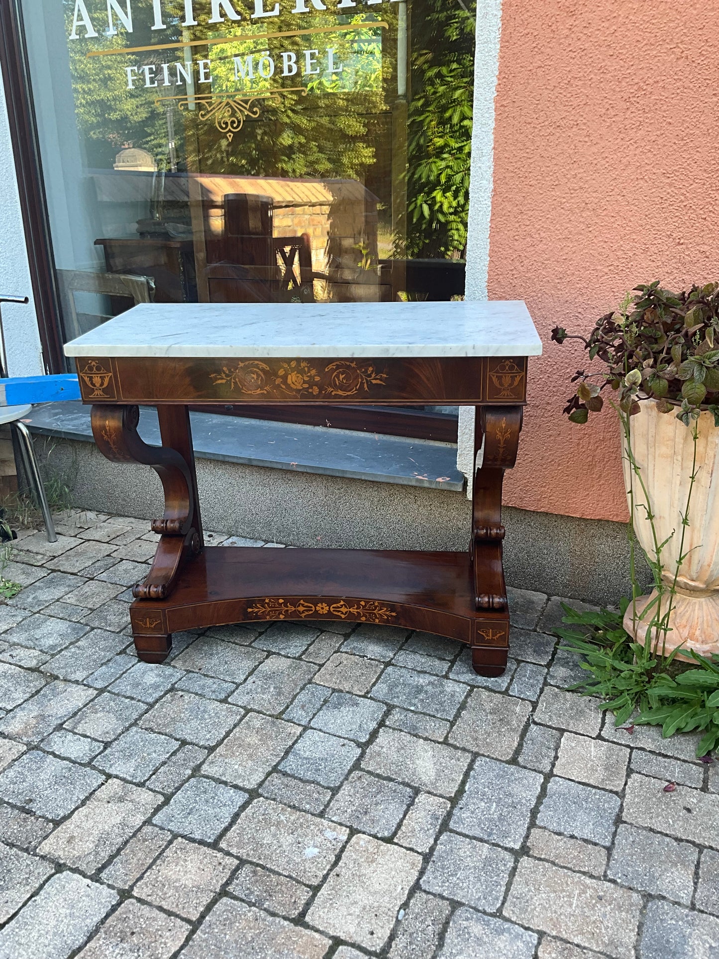 Biedermeier Konsole intarsiert in Mahagoni um 1830