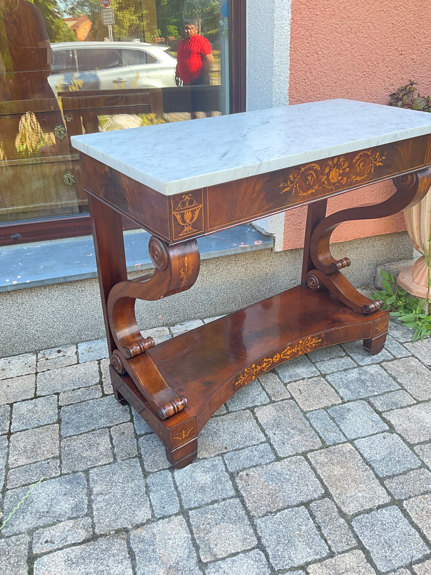 Biedermeier Konsole intarsiert in Mahagoni um 1830