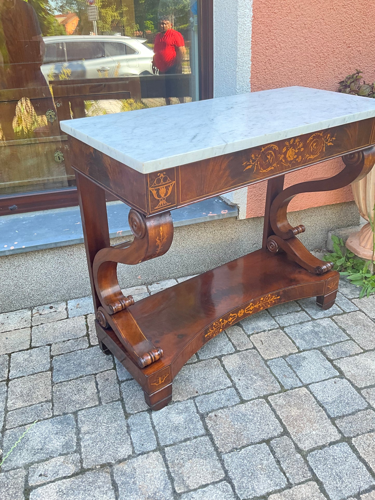 Biedermeier Konsole intarsiert in Mahagoni um 1830