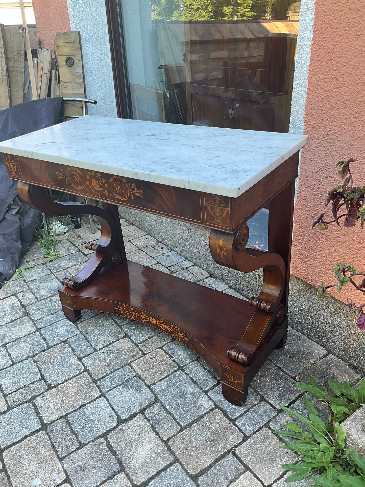 Biedermeier Konsole intarsiert in Mahagoni um 1830