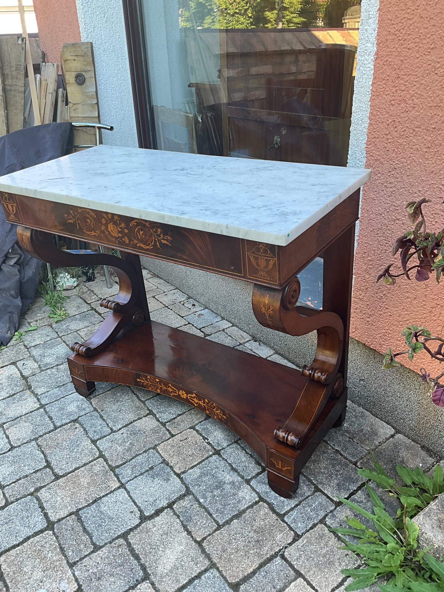 Biedermeier Konsole intarsiert in Mahagoni um 1830