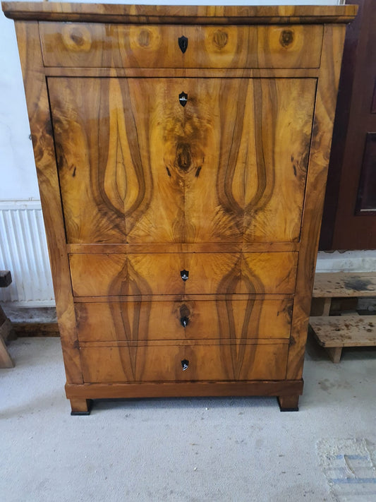 Biedermeier Sekretär in Nusswurzelfurnier um 1830