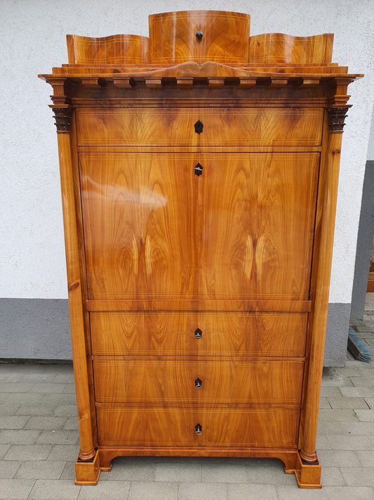 Biedermeier Sekretär  mit Säulen in Kirschbaum